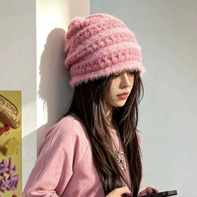 Beanie Cuffed Knit - Topi Rajut Berbulu Warna Permen Gaya